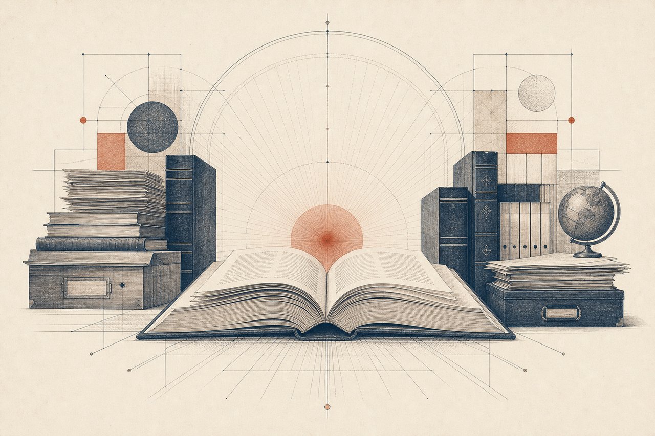 Illustration: an open book and ordered papers.